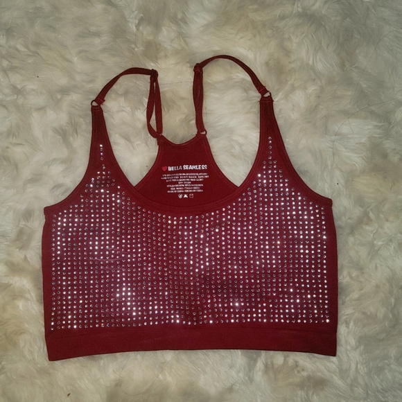 Bella Seemless red, blingy crop top in small - Picture 1 of 3